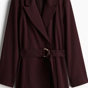 Belted Longline Blazer Dress in Deep Burgundy